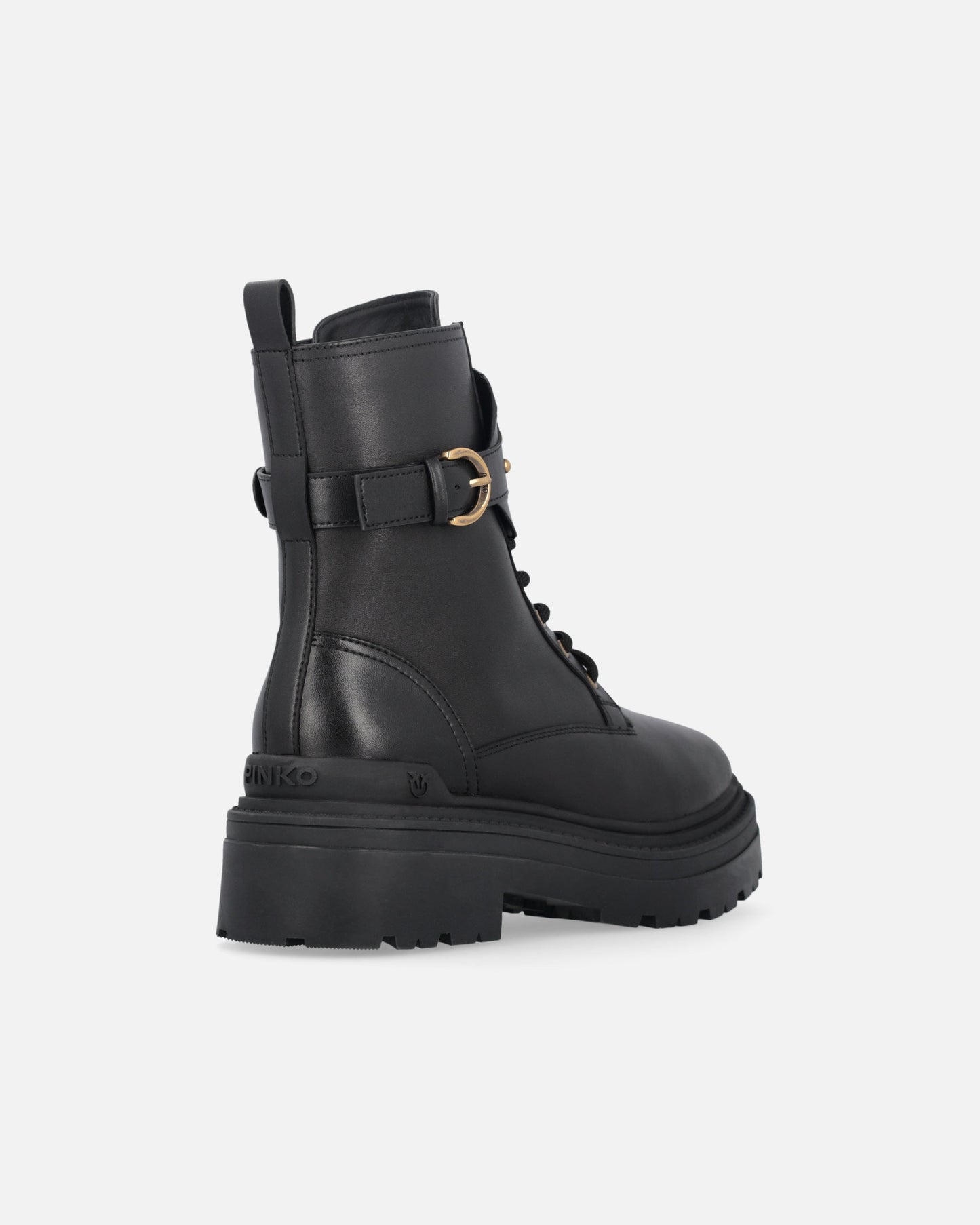Leather combat boots with branded front strap
