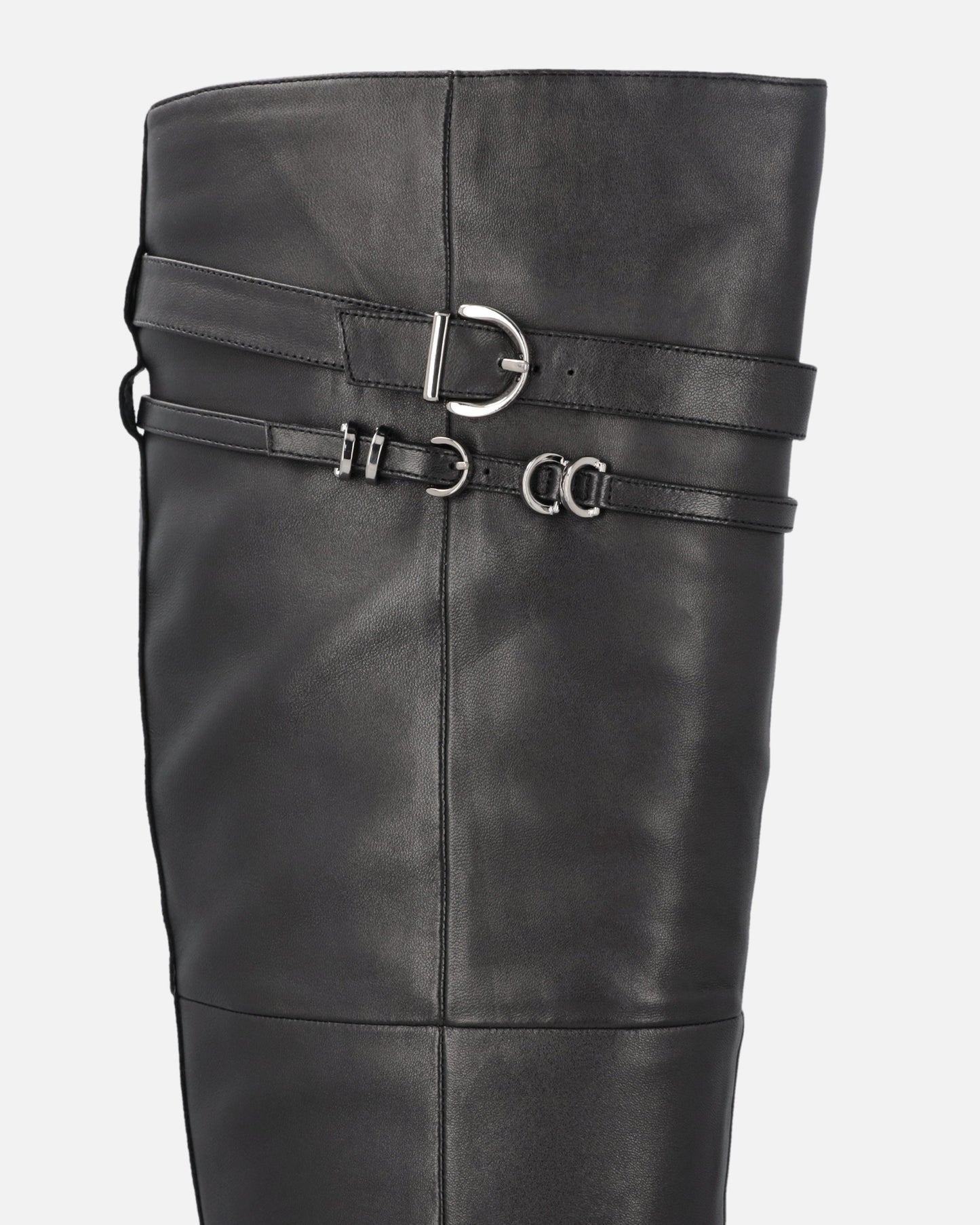 Knee-high nappa leather boots with heel and strap
