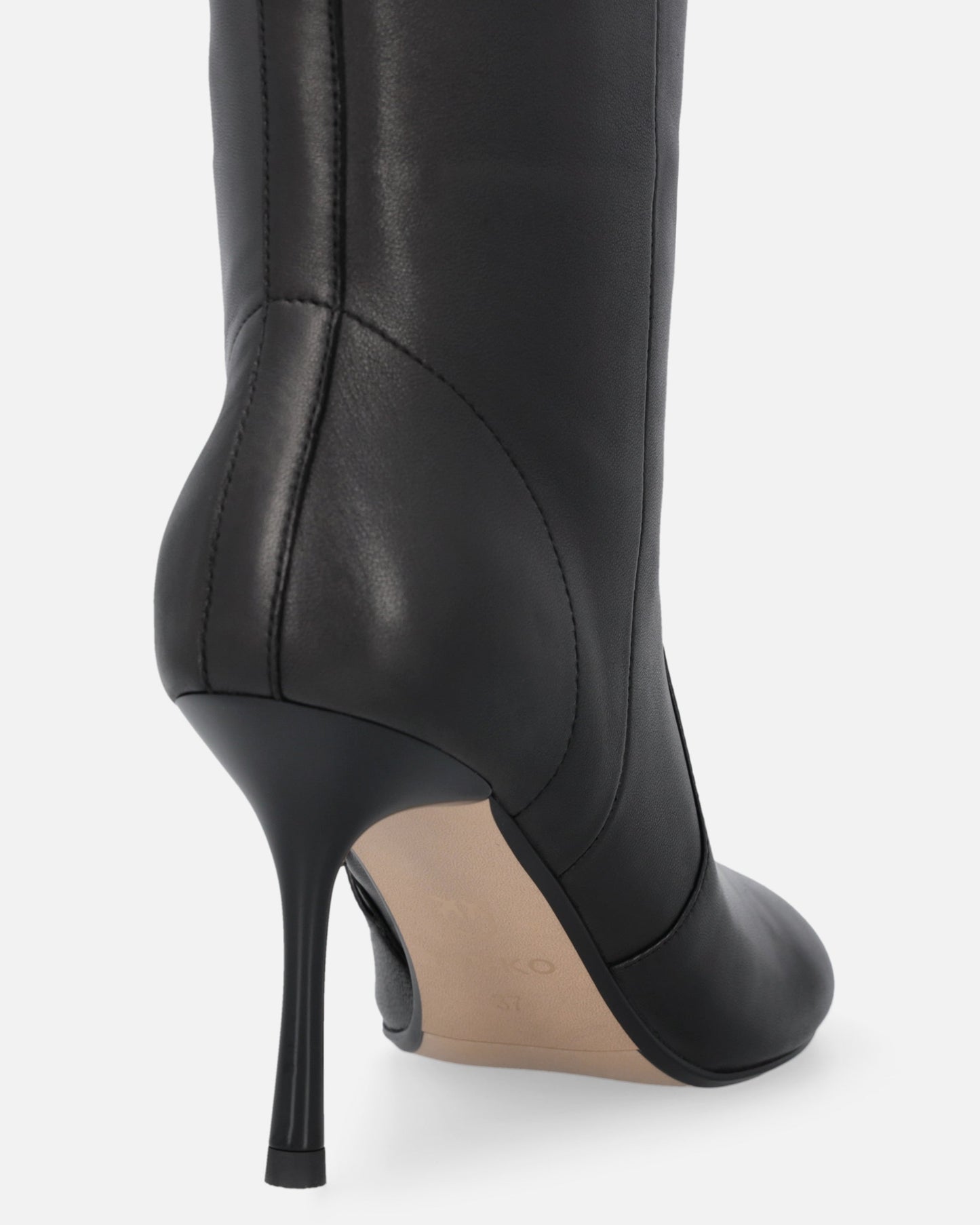 Knee-high nappa leather boots with heel and strap