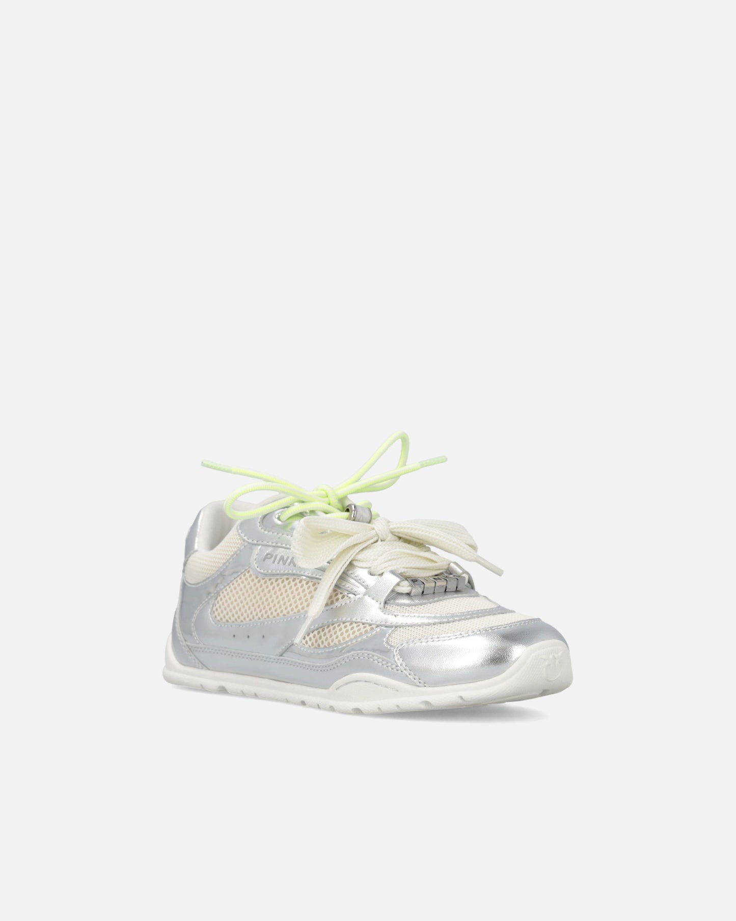 Laminated sneakers with double laces and jewel details