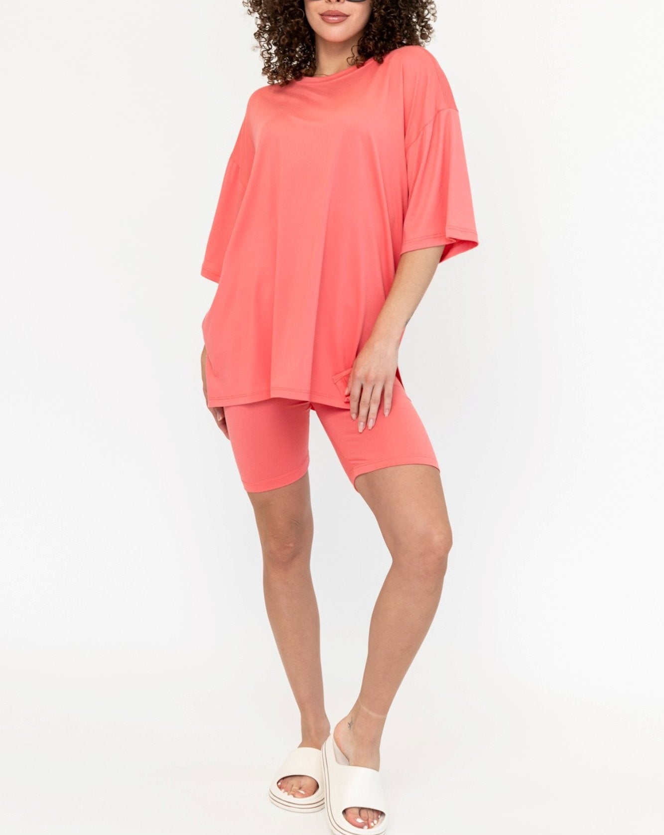 Damen Sommer Oversized Biker-Set mit Rundhalsausschnitt (2 kaufen, kostenloser Versand)
