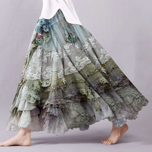 Vintage Boho Spitze Fließender Weiter Rock