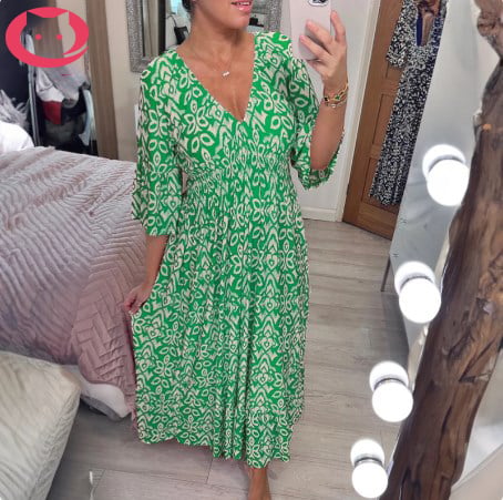 Böhmisches lässiges V-Ausschnitt-Wickelkleid mit Print und langer Taille