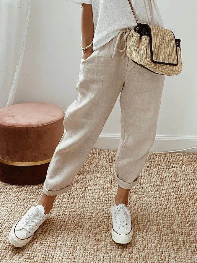 Einfarbige Hosen mit Einsätzen, Taschen und Kordelzug im Casual-Stil