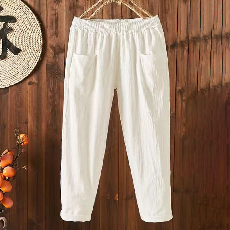 Vintage Komfortable Baumwollleinenhose mit Taschen