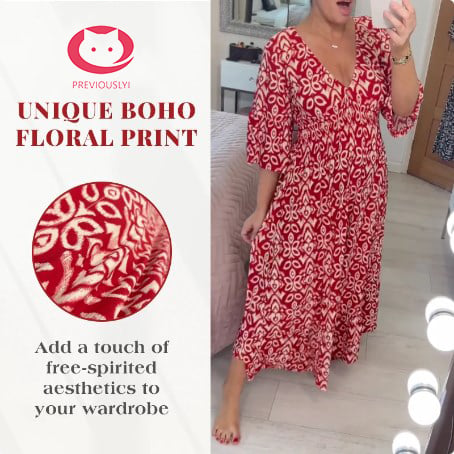 Böhmisches lässiges V-Ausschnitt-Wickelkleid mit Print und langer Taille