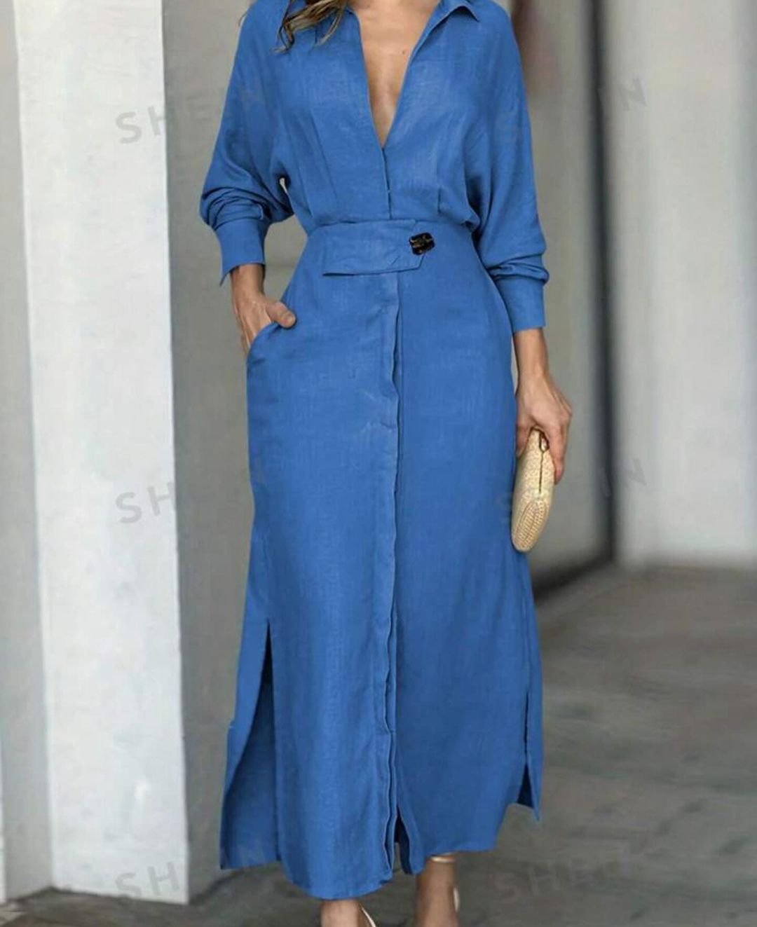 2024 Einfarbiges Maxikleid