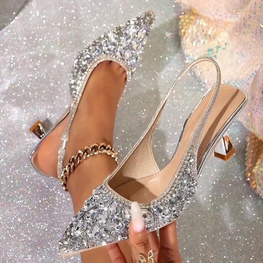 🔥Letzter Tag 49% Rabatt - Dünne Absatz Bankettschuhe, Europäischer und Amerikanischer Stil Strass High Heel