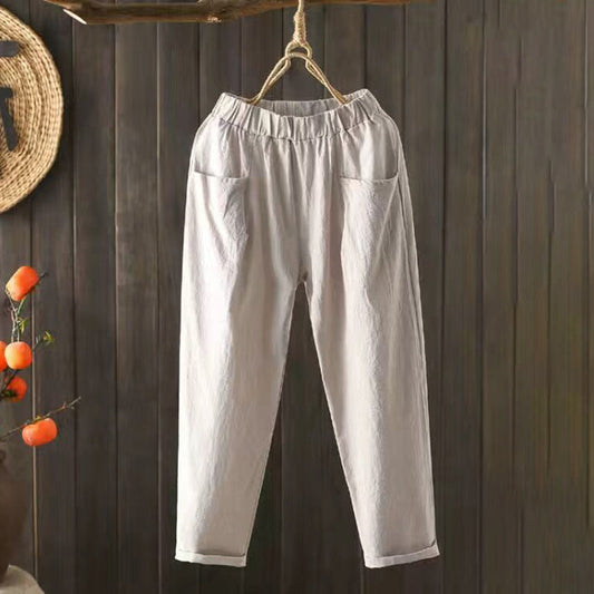 Vintage Komfortable Baumwollleinenhose mit Taschen