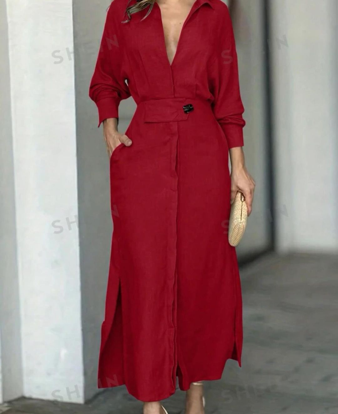2024 Einfarbiges Maxikleid