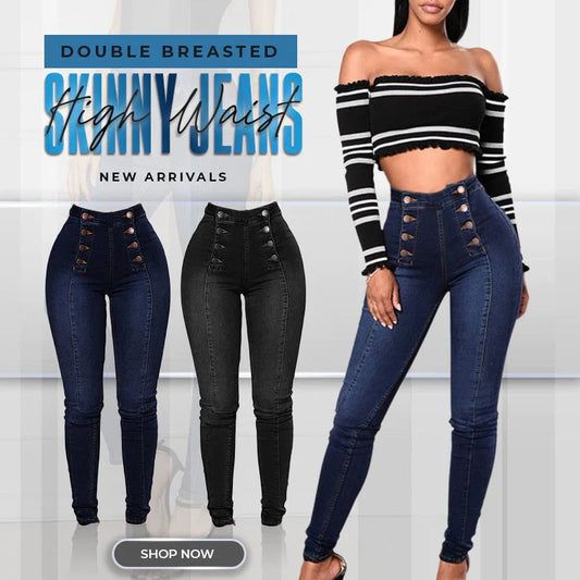 💥Zweireihige High Waist Skinny Jeans