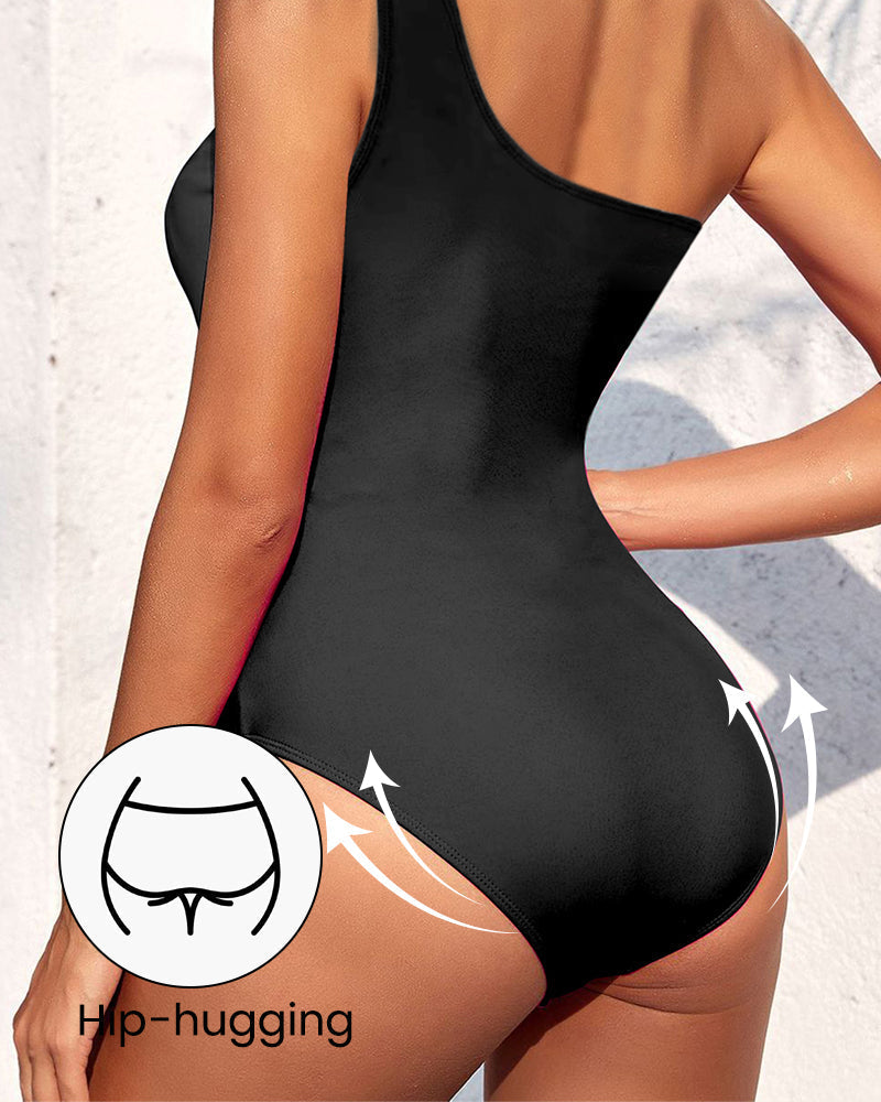 Eleganter, taillierter One-Shoulder-Badeanzug mit Cut-Outs