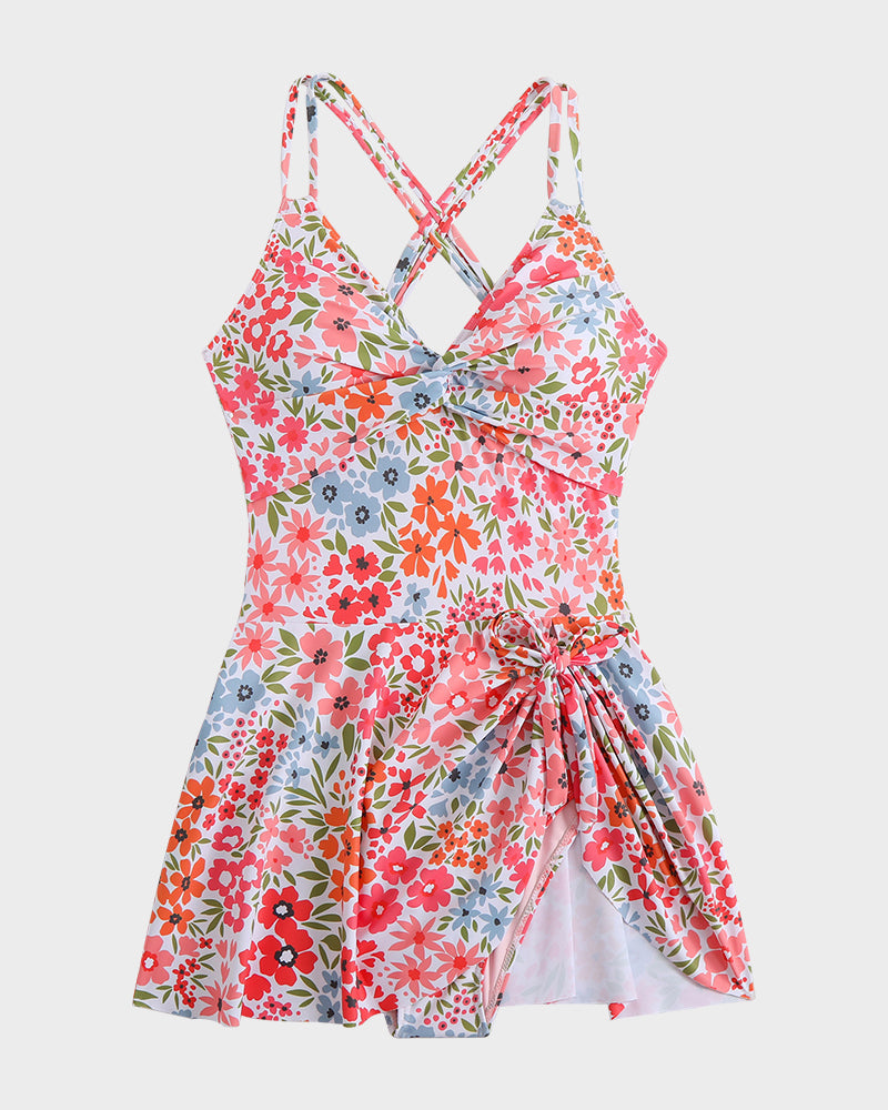 Badekleid mit gerafftem Saum und Knoten