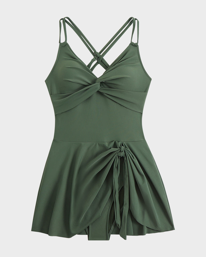 Badekleid mit gerafftem Saum und Knoten