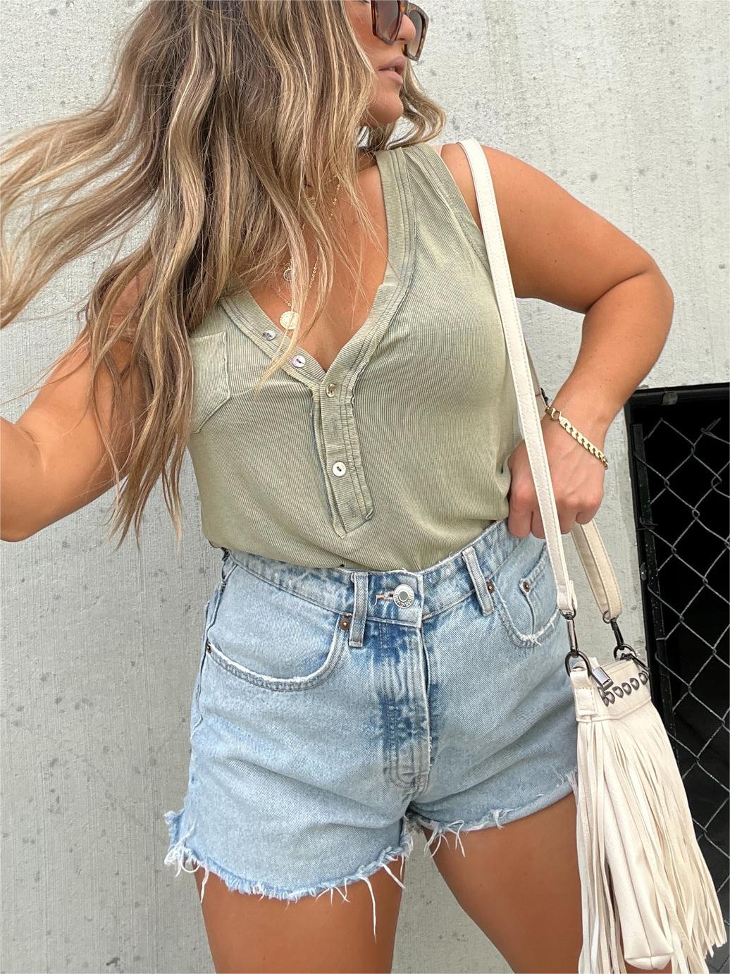 2024 Neues Damen gewaschenes Button-Tanktop (3 kaufen, gratis Versand)