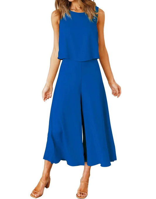 Damen ärmelloses Tank Crop Top und weites, fließendes Hosen-Set (Kaufe 2, versandkostenfrei)