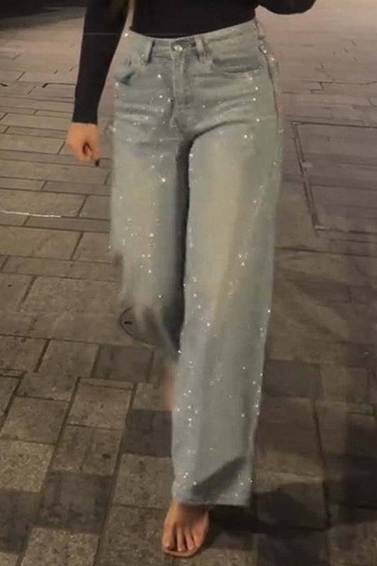 Damen-Freizeithose aus Denim mit Strasssteinen